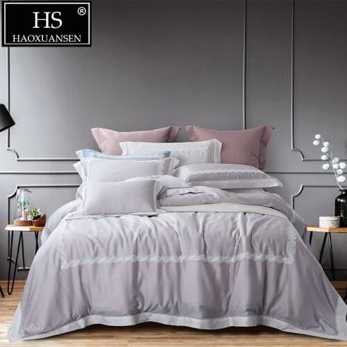 Luxury Gray 100% Tencel Lyocell Lace 4 Piece Bedding Sets Girls Princess 650 Thread Count Double Sheets Set Queen King Size