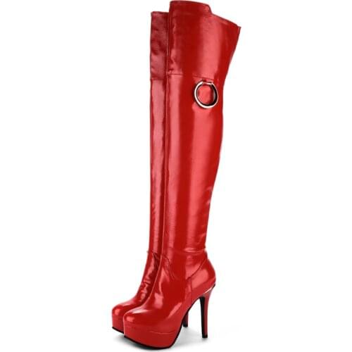 Thigh High Boots Women Stiletto Thin High Heels Sexy Over-The-Knee Female Fashion Patent White Red Long Boots Women Fetish Shoes