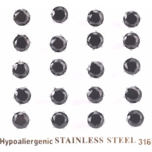 LUXUSTEEL Earrings For Men Black Color Crystal Stud Earrings Brinco Christmas Stainless Steel Wholesale 10pairs Card Earring Set