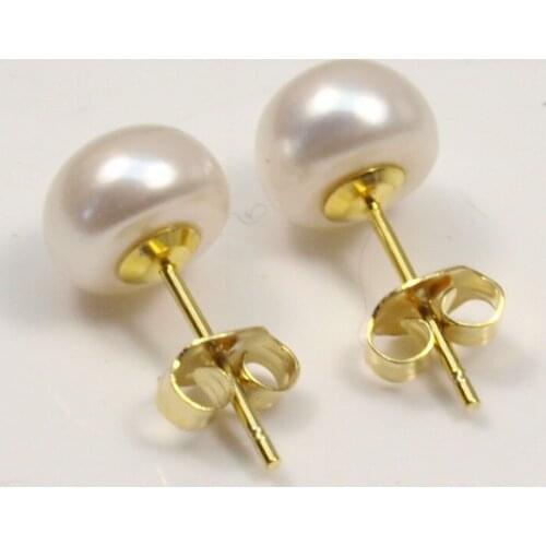 Women AAA 8-9mm button Cultured Fresh Water Akoya Pearl Earring earrings ohrring Pendiente wholesale pair
