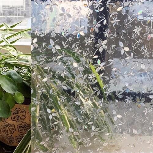 100cm Length Static Cling Glass Sticker Flower Style Laser Private UV-Proof Home Decor Window Film For Home Office Store Market