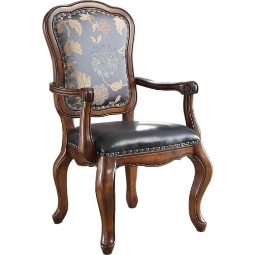 TT European Chair Fabric Leather Retro Dining Chair with Backrest Solid Wood Household Single Computer Chair Soft Bag