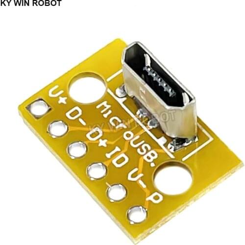 USB MiCroUSB Micro USB 2.0 Female Head A Connector 2.54mm PCB Converter Adapter Breakout Board 180 Degree Vertical