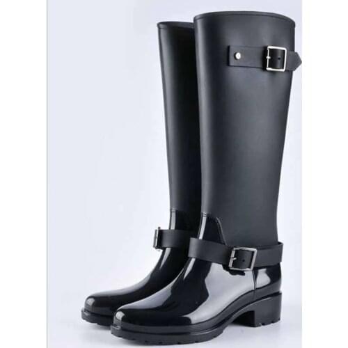 Punk Style Zipper Tall Boots Womens Pure Color Rain Boots Outdoor Rubber Water shoes For Female 36-41 Plus size