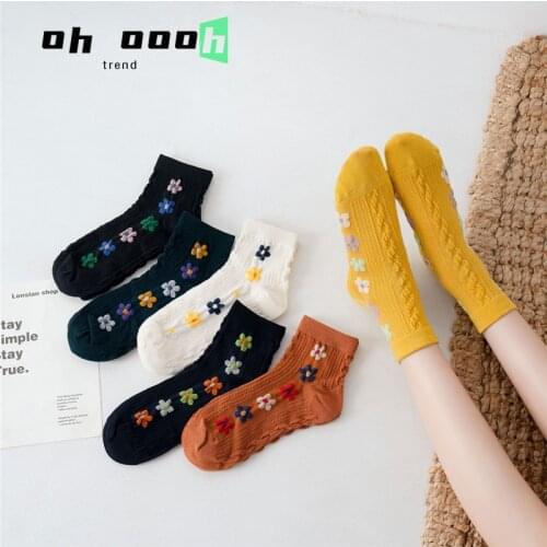 Women Spring Summer Retro Floral Short Tube Cotton Socks Japanese Girl Small Floral Palace Style Cute Sweet printed socks 2 Pair