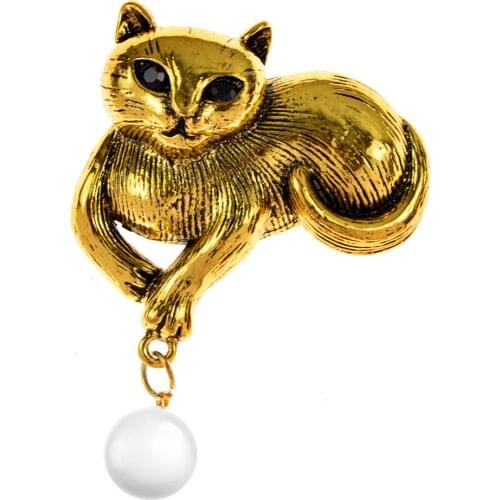 CINDY XIANG Lovely Cat Brooch Cute Animal Pins For Women Girl Vintage Pearl Pendant Coat Bag Cardigans Brooches Jewelry Gifts