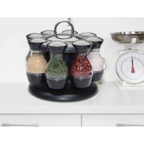 1 Set Spice Jar Eco-friendly Space-saving Plastic Condiment Jar with Storage Rack Lid Container Spices Food Cereal Snack Jars