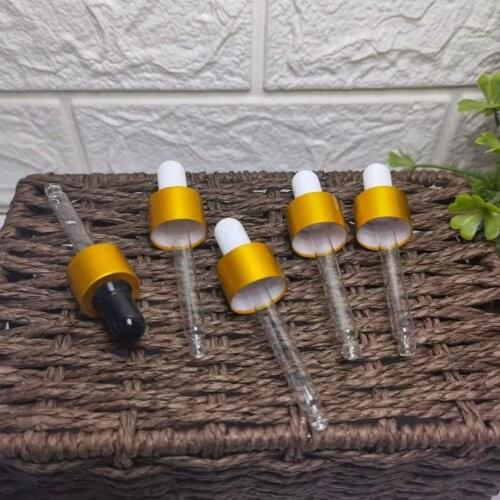 18/410 18/415 shiny gold silver smooth glass pipette aluminum dropper caps essential oil bottle boston dropper bottle