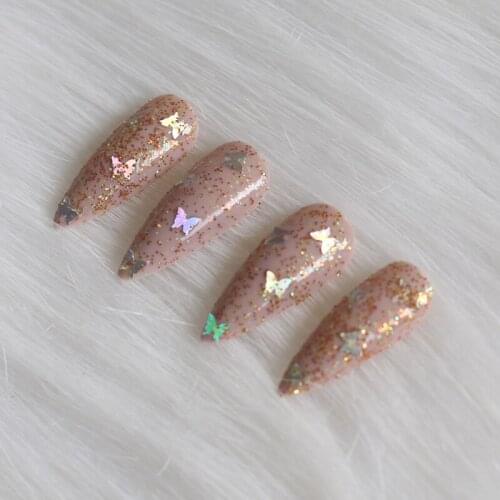 24pcs high-end fashion handmade crystal diamond long pointed fake nails sexy brown