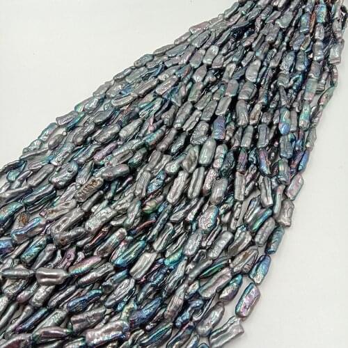 38 cm one strand pearl beads, BIWA pearl beads,100% freshwater pearl with noodle shape-mini pearl ,15-25 mm length.black color