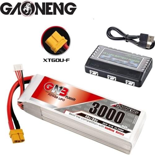 Gaoneng GNB 3000mAh 11.1V 3S 40C/80C Lipo Battery With XT60 Plug and charger For RC Helicopter Quadcopter FPV Racing Drone Parts
