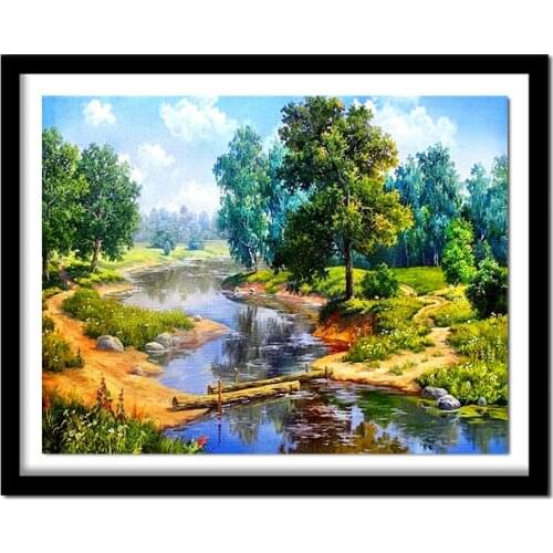 Full Drill Square Diamond 5D DIY Diamond Painting"Forest river"Diamond Embroidery Cross Stitch Rhinestone Painting