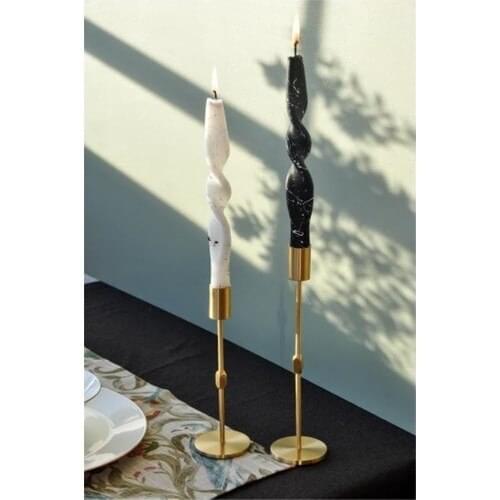 Lukrea Decorative Handmade White Twist Knot Candlestick Candle (Black Patterned) 25CM