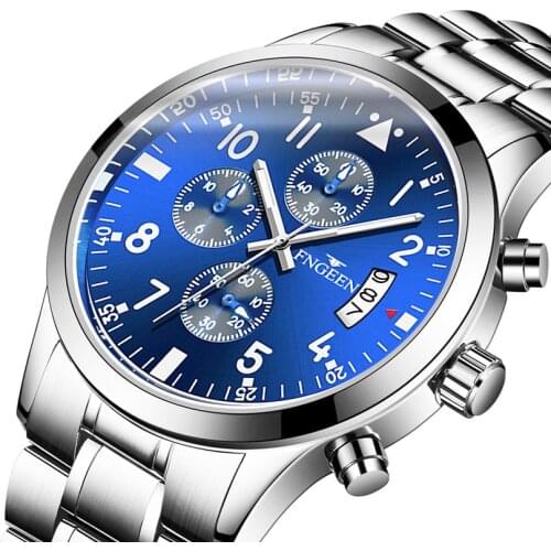 Luxury Top Brand Waterproof Military Sport Watches Men Silver Steel Calendar Quartz Analog Watch Clock Relogios Masculinos