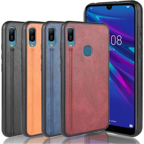 For Huawei Honor Y6S Case Luxury Calfskin PU Leather lines Hard Back Cover Case For Huawei Honor Y6S Y6 S Protective Phone Case