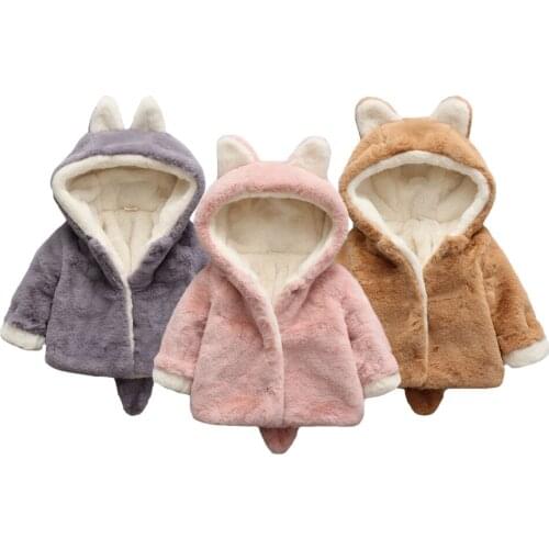 Baby Girls Warm Jacket Cotton Lovely Plush Rabbit Hooded Coat For Baby Girls Winter Girls Outerwear Toddler Girl Winter Clothes