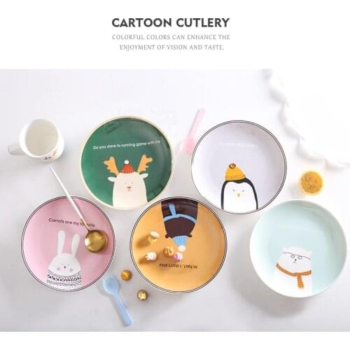 Disc Childrens Plate Fruit Plate Sheep Western Food Ceramic Creative Breakfast Cartoon Cartoon Steak Underglaze White Rabbit