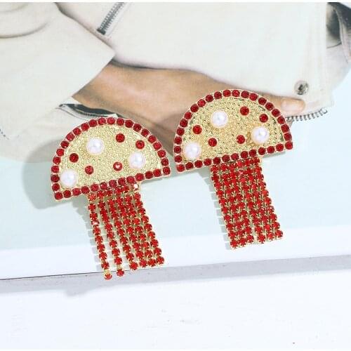 Dvacaman New Design Rhinestone Tassel Earrings for Women Trendy Cute Mushroom Shaped Drop Dangle Earrings Crystal Jewelry Gifts