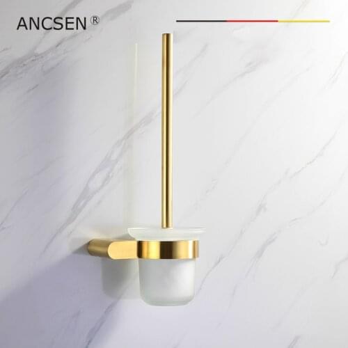 Toilet Brush Wall-Mounted Brush Stainless Steel Brushed Gold Glass cup Holders Cleaning Brush Toilet Toilet Brush Holder Sets