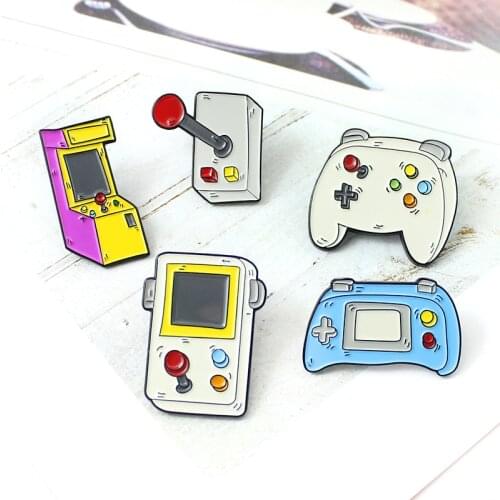 Game Machine Casual Brooch Cartoon Retro Anime Game Control Handle Prizes Slot Machine Enamel Pin Coat Badge for Children