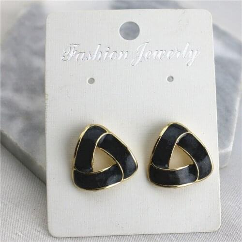 Customized 925 silver needle stud earrings Korean temperament female triangle dark blue oil drop ear clip simple and cold wind