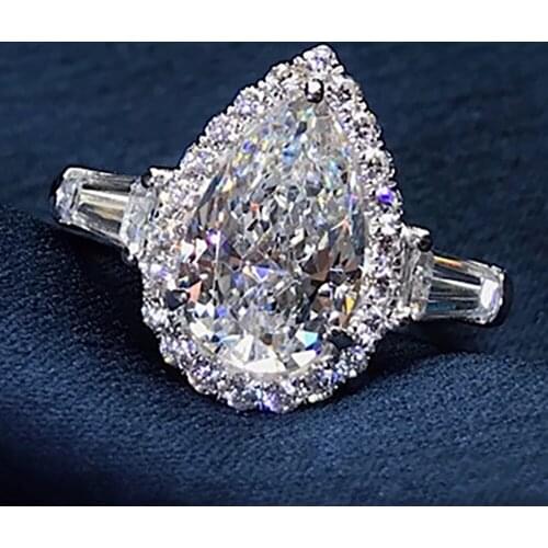 18K Au750 White Gold Women Wedding Party Engagement Ring 1 2 3 4 5 Carat Water Drop Pear Moissanite Diamond Ring Trapezoid