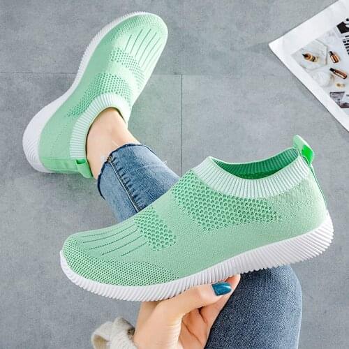 Women Vulcanized Shoes Quality Sock Sneakers Women Slip on Sneakers Flats Shoes Women Loafers Plus Size 43 Walking Flat