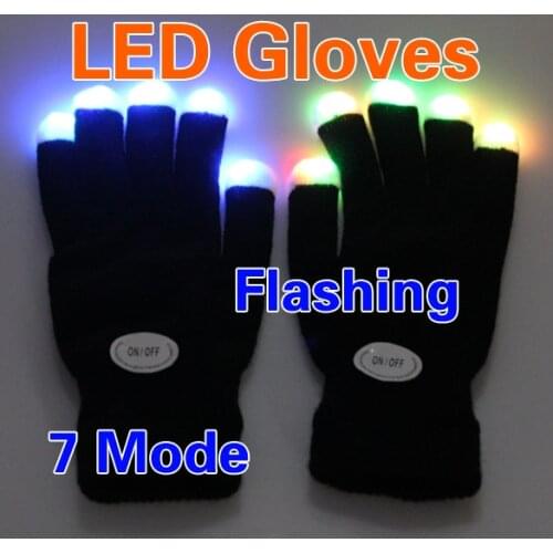 Flashing Gloves Glow 7 Mode LED Rave Light Finger Lighting Mitt Black Party Supplies Glowing Rave Flashing Glove Party Decor