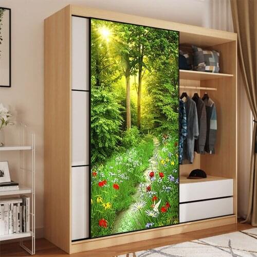 Wardrobe Door Stickers Decoration 3D Wallpaper Sticker Waterproof Door Wallpaper Kitchen Bedroom Door Decoration Sticker 2021New