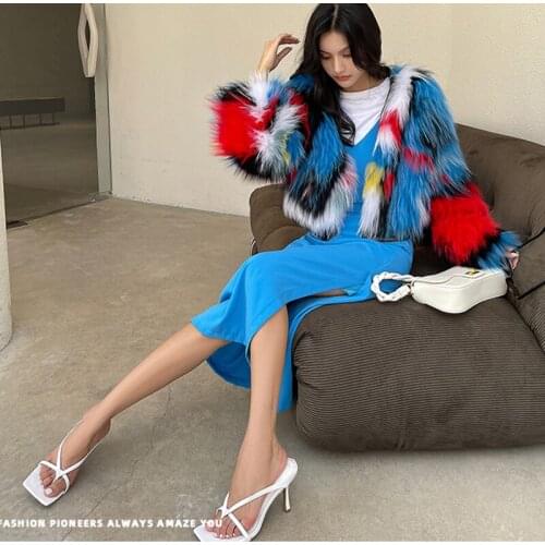 2021 New Mink Coat, New Jacket, Catwalk Style Imported Fox Woven Fur Coat Female Color Short Winter V Collar