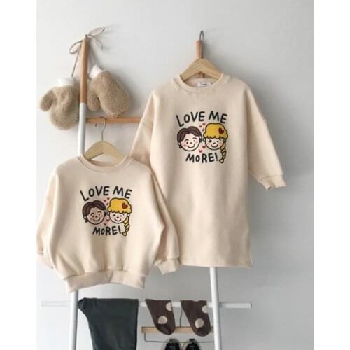 Family Matching Outfits Spring Sister and Brother Clothes Cute Print Boys Sweatshirt Girls Dress Family Look Girls Boys Hoodies