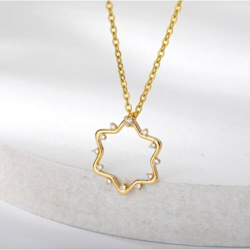 Cute Hollow Zircon Hexagonal Star Necklace For Women Choker Stainless Steel Necklaces Minimalist Collar Jewelry Collier Femme