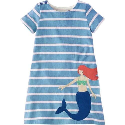 Jumping Meters Girls Dresses Stripe Mermaid Appliques Summer Princess Dress Brand Baby Girls Clothes Short Sleeve Tunic Dresses