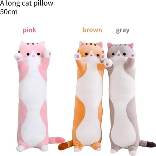 50cm Cute Soft Long Cat Pillow Plush Toys Stuffed Pause Office Nap Pillow Bed Sleep Pillow Home Decor Gift Doll For Kids Girl