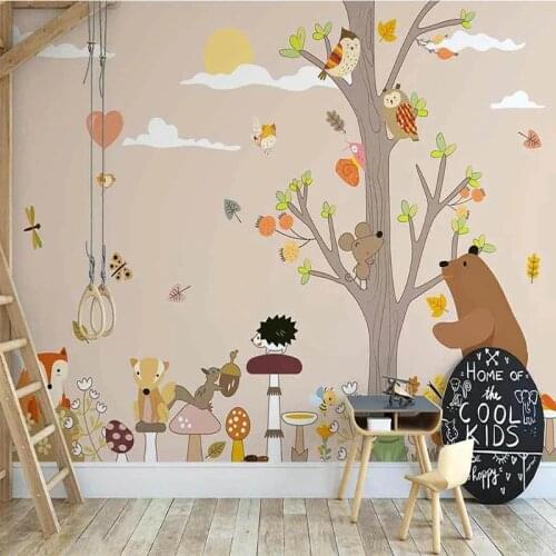 Custom Wallpaper Nordic Cartoon Forest Cartoon Animal Childrens Room Mural Wall Cloth Living Room Background Wall Decor Fresco