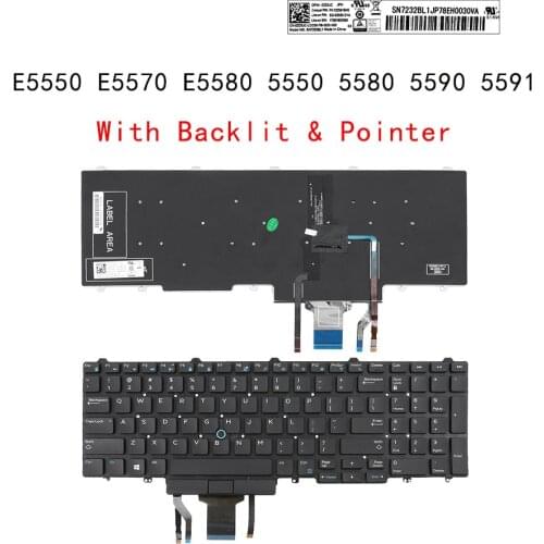 US QWERTY Layout New Replacement Keyboard for DELL Latitude E5550 E5570 E5580 5550 5580 5590 5591 Laptop with Backlit & Pointer