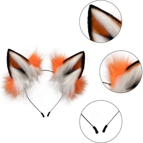 Handmade Adjustable Furry Wolf Ears Headband Simulation Contrast Color Fluffy Plush Animal Hair Hoop Kawaii Anime Cosplay Headpi