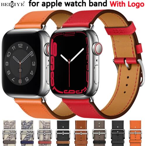 Herm 100% Genuine Cow Leather loop Bracelet for Apple Watch Band 6 SE 5 4 42MM 38MM 44MM 40MM correa Strap for iWatch Wristband