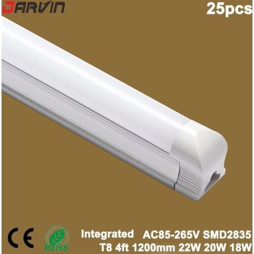 Led Tube 4ft T8 Integrated Tube 1200MM 22W Led Lamp Bulb Lampada AC85-265V 110V Replace Old Fluorescent Lights, Free Shipping