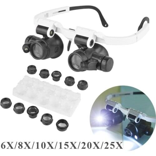 Magnifying Glass Loupe MAGNIFI GLASS Wearing Magnifer Loupe 6 8 10 15 20 25X Replaceable Multi-Lenses for Jewelry Watch Repair
