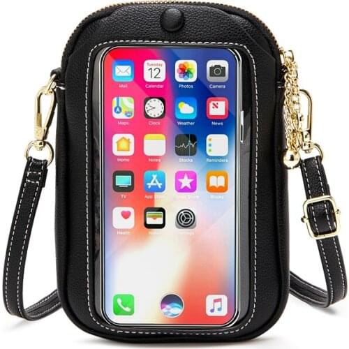 Ladies High Quality Fashion Solid Color Single Shoulder Messenger Bag Multifunctional Touch Screen Mobile Phone Bag