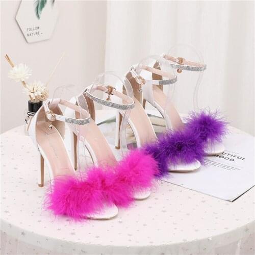 Women 's Sandals 2021 Purple Open Toe High Heels Sexy Dance Shoes Ladies Party Dress Shoes Ankle Strap Pink Pumps Thin Heels