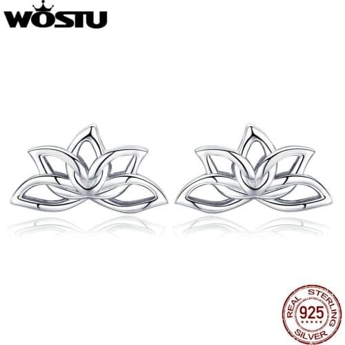 WOSTU New Fashion 925 Sterling Silver Lotus Flower Stud Earrings For Women Classic Romantic Original Jewelry Lucky Gift CTE024