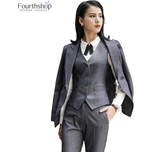 2021 Fashion Women Suits Office Lady Business Work Uniforms Formal Pant Suits Female Plus Size 3 Piece Set Pants Blazer and Vest