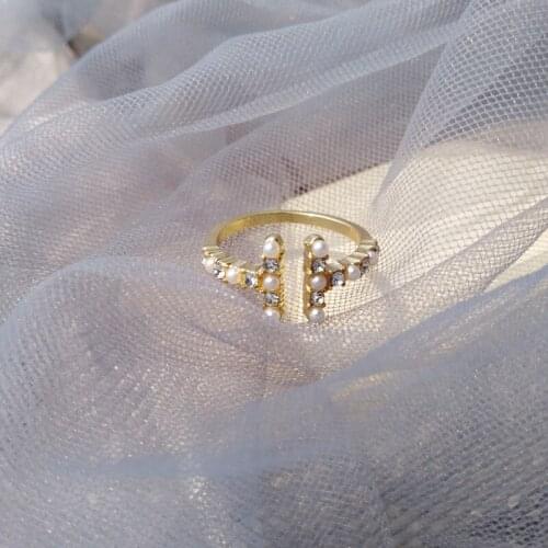 Temperament Pearl Ring For Women opening Adjustable Joint Index Finger Rhinestone Metal Ring Accessories Jewelry Gifts for Girls