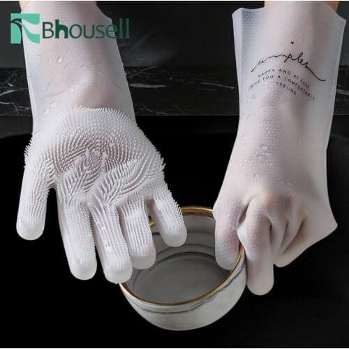 1Pair Silicone Gloves Silicone Dish Washing Glove for Household Scrubber Rubber Kitchen Cleaning Dishwashing Gloves