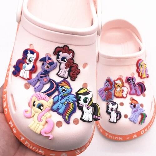 1Pcs Cartoon Unicorn My little Horse Poni PVC Shoe Charms Buckle Fit Bands Bracelets Shoes accessories Kids Girls Gift Croc Jibz