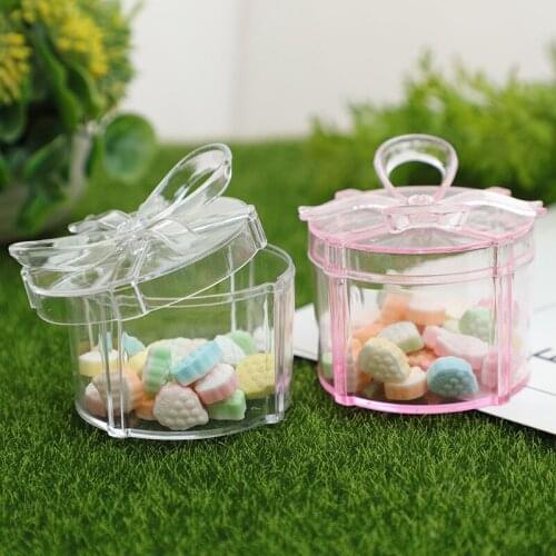 12PC Creative Cylindrical Transparent Bow Cover Candy Box Ps Food Grade Plastic Gift Box With Hand Gift Case