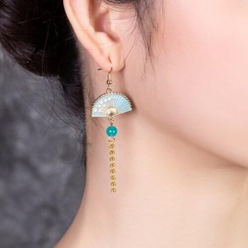 New Summer fashion opal dangle earrings for women,vintage flowers earrings cloisonne jewelry blue, ethnic earrings