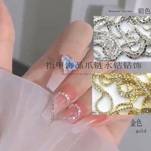 20CM Japan Korea 3D Nail Art Parts Punk Style Chain with 2mm Glitter Rhinestone Accessories Alloy Charm Nail Material Supplies
